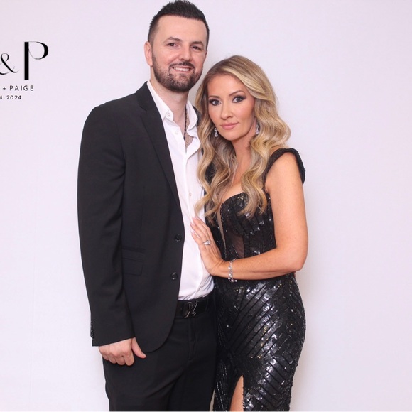 Aleta couture shimmering sheer slit evening gown - Picture 3 of 3